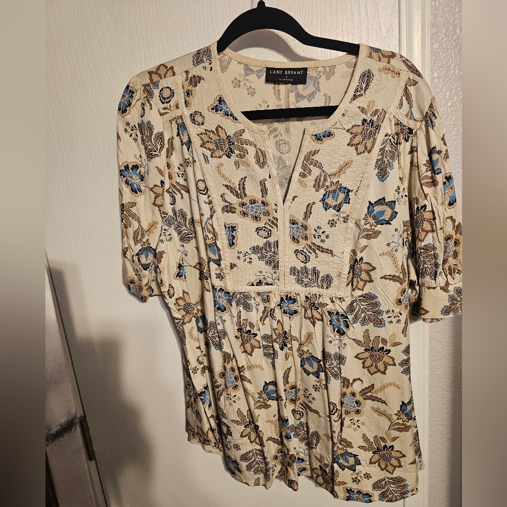 Lane Bryant Floral Blouse - Cream and Blue